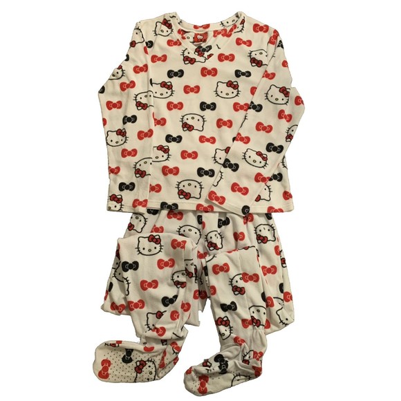2010 Hello Kitty Women's 2 pc Pullover V Neck Footie Pajamas Fleece SZ LARGE - Picture 1 of 16